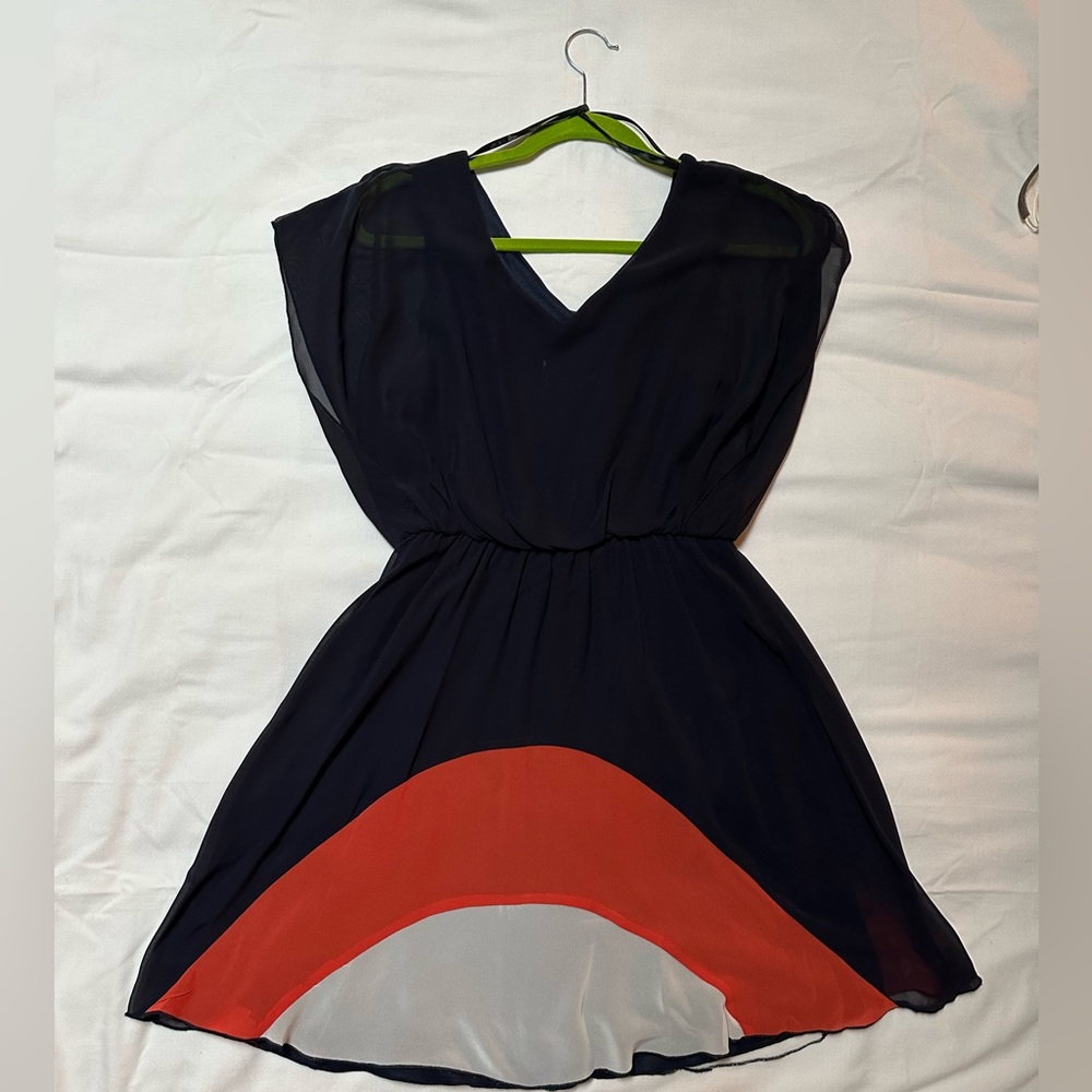 Sweet Storm Navy and Orange short sleeved A-Line dress